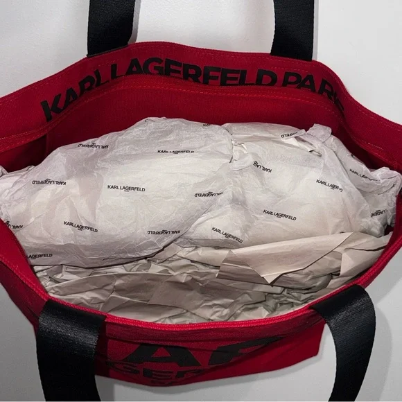 KARL LAGERFELD PARIS Kristen Tote Bag in Red canvas and saffiano leather - Picture 5 of 13